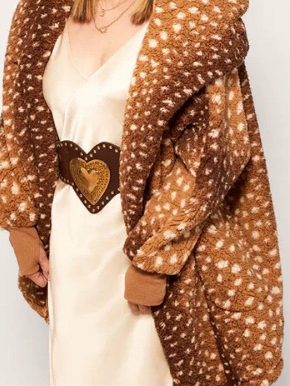 Jill Martin Faux Sherpa One Button Coat with Thumbholes - Size M/L